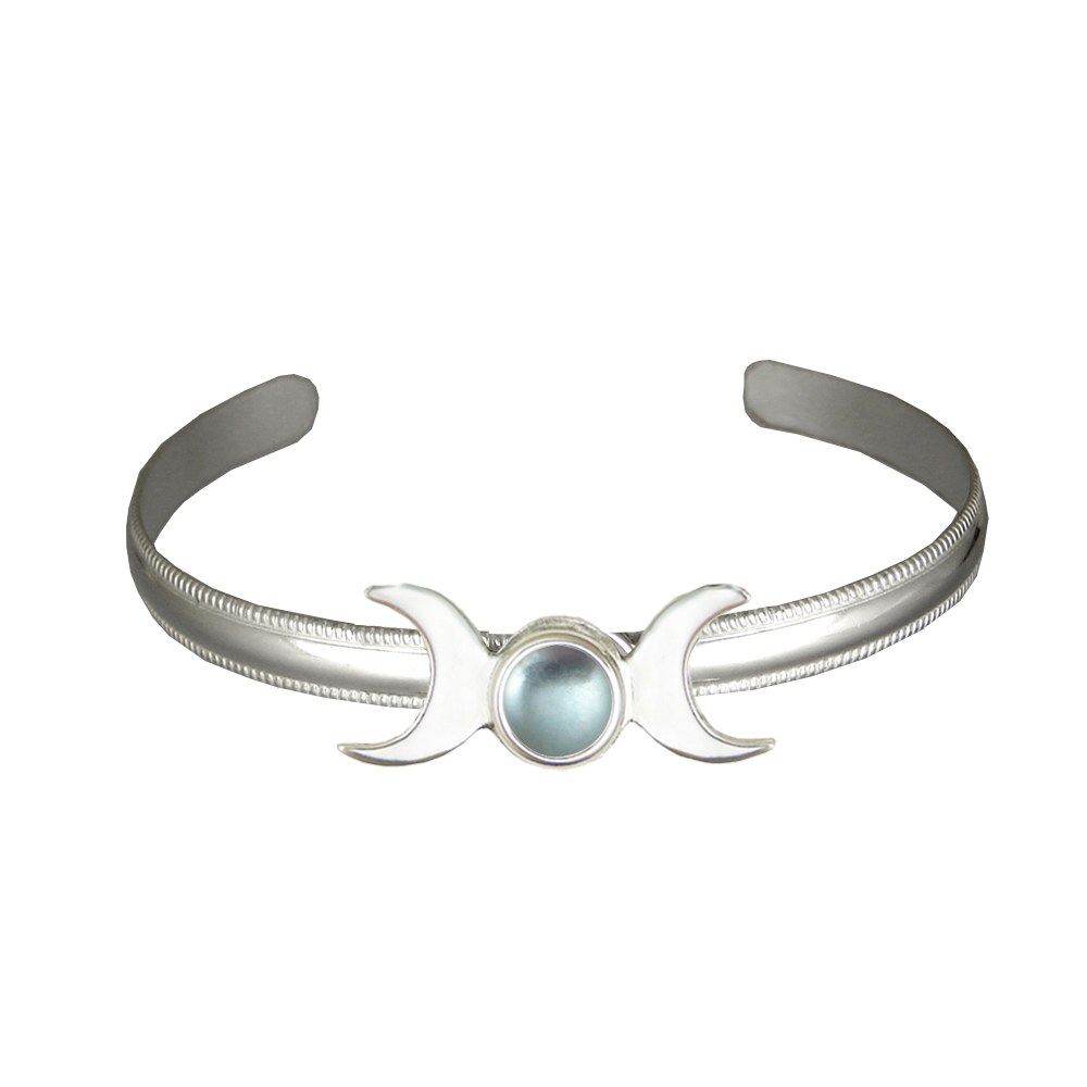 Sterling Silver Moon Phases Cuff Bracelet With Blue Topaz